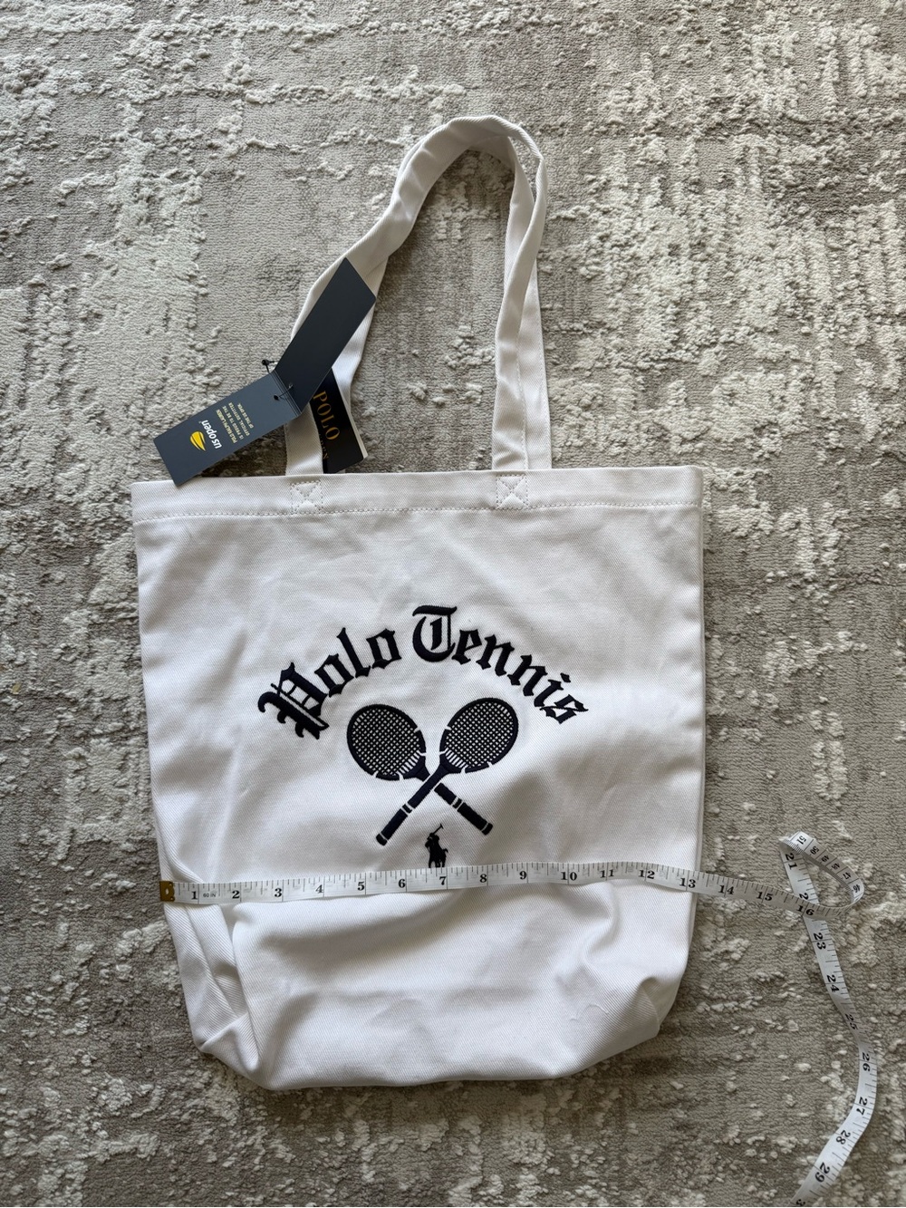 Polo by Ralph Lauren White Canvas Tennis Tote with Black Logo